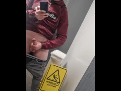 Smooth twink wanks in public toilet 