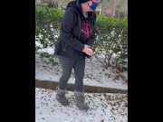 Preview 3 of Houston Snowpocalypse 2021- ButtPlugBetty squirts in the snow!