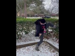 Houston Snowpocalypse 2021- ButtPlugBetty squirts in the snow!