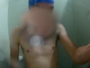 Preview 6 of Boy masturbates in the shower with swimsuit / speedo / cum