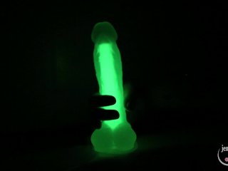 Cutie girl plays with candle wax and dildo glow in the dark and sucks dick in the bathroom