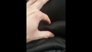 Playing with my hard long cock in the car 