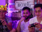Preview 2 of Twinks First Anal Threesome Camilo Fabian and Gabriel Playing Videogames The Loser Has To Bottom