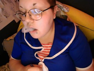 oral fixation, solo female, smoking, sfw