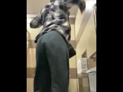 Pissing (POV) in a gas station bathroom 