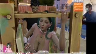 Les Sims 4:6 personnes ayant des relations sexuelles intenses sur un chevalet