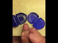 FAN REQUEST(Dental Device): Cumshot into mouth guards inserted into my mouth so I could enjoy my cum