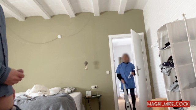 Part 1: DICK FLASH MAID, Pervert Jerks off and Gets Caught by Naive Nanny, she Blows him Deep