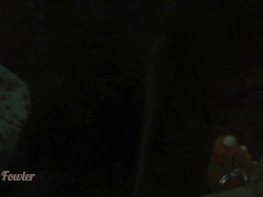 Girl Peeing in darkness into tropical river after sunset - Angel Fowler 