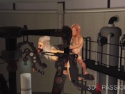 Preview 6 of Hot sexy ball gagged blonde in restraints gets fucked hard by crazy midget in the lab