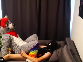 Horny wolf riding huge cock