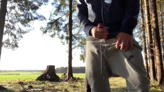 Горячий парень начинает дрочить на публике