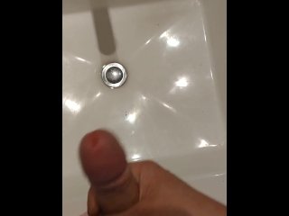 Bathroom sink very quick Jackoff with Big Cumshot