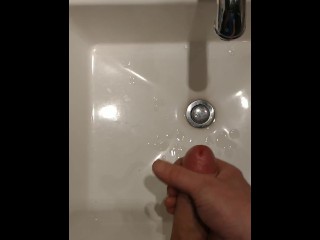 Bathroom Sink very Quick Jackoff with Big Cumshot