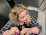 Preview 1 of Couple Almost Caught Blowjob and Fucking in Public Elevator