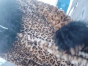 Preview 1 of Asian Sissy Ladyboy Walking in the City in Leopard Coat