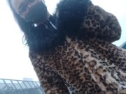 Preview 2 of Asian Sissy Ladyboy Walking in the City in Leopard Coat