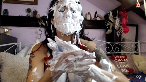 Short shaving cream all over my face and ass