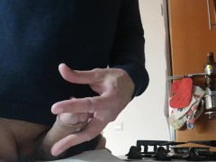 Jerking off my cock in the kitchen
