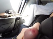 Preview 5 of Risky public handjob on a plane - huge cumshot (real amateur couple)