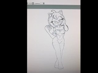 anime, amy rose, drawing, solo female