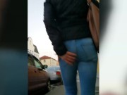 Preview 1 of Tranny public Jeans Walk and hot sex in the underground car park!