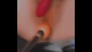 Tight little pussy takes big dildo machine