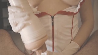 Hot nurse in medical gloves exames prostate and fuck her patient with fleshlight