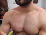 Flex muscle pumed Flexing my chest in your face while you suck my nipples