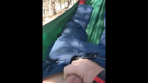 Hot guy masturbating in hammock huge cock