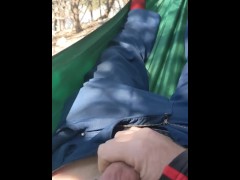 Hot guy masturbating in hammock huge cock