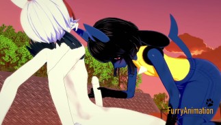 Pokemon Yaoi - Cinderace cums in Lucario's mouth and ass