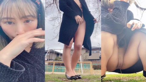 無修正　おじさん達に見られながら公園で全裸淫乱な姿でおしっこをしてみた　日本人