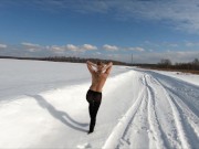 Preview 4 of Russian Nude Girl masturbate pussy on snow in the Village
