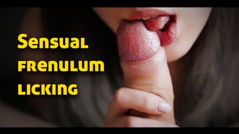 Sensual close-up frenulum pov licking
