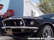 Preview 1 of Hot Mechanics Fill Customer's Holes With Throbbing Hot Rods - RagingStallion