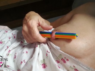 nippleringlover inserting brushes in stretched nipple piercings - pierced tits huge nipples - part 2