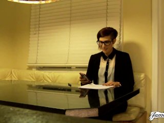 JamesDeen - NERDY PETITE BRUNETTE GIRL X GETS FUCKED ON THE COUCH BY JAMES DEEN screenshot number 1