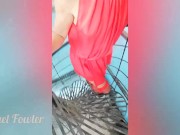 Preview 2 of Tik Tok: girl in red pissing on the solar panel publicly