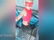 Preview 3 of Tik Tok: girl in red pissing on the solar panel publicly