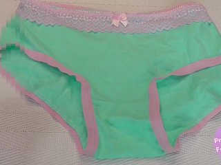 女性用パンティ（緑色）にぶっかけ