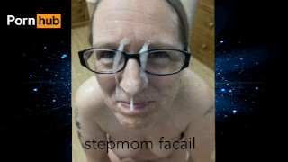 StepMom sucks and takes first facial over her glasses