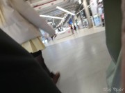 Preview 1 of Petite Girl Flashing Pussy under miniskirt in mall (Risky Upskirt)