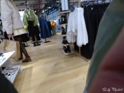 Preview 3 of Petite Girl Flashing Pussy under miniskirt in mall (Risky Upskirt)