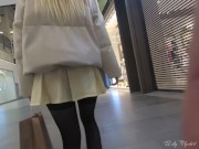 Preview 4 of Petite Girl Flashing Pussy under miniskirt in mall (Risky Upskirt)