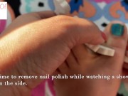 Preview 1 of removing toenail polish close up toes - glimpseofme