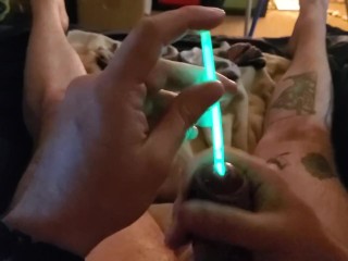 Cumming while Sounding with Green Glowstick