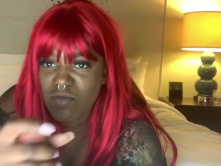 Red head ebony gives blowjob while laying down with feet in the air video thumbnail