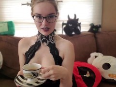 Goth Girl JoI while sipping a cup of tea and smoking - IzzyHellbourne 