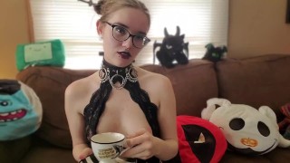 Goth Girl Joi Smoking Izzyhellbourne While Sipping A Cup Of Tea